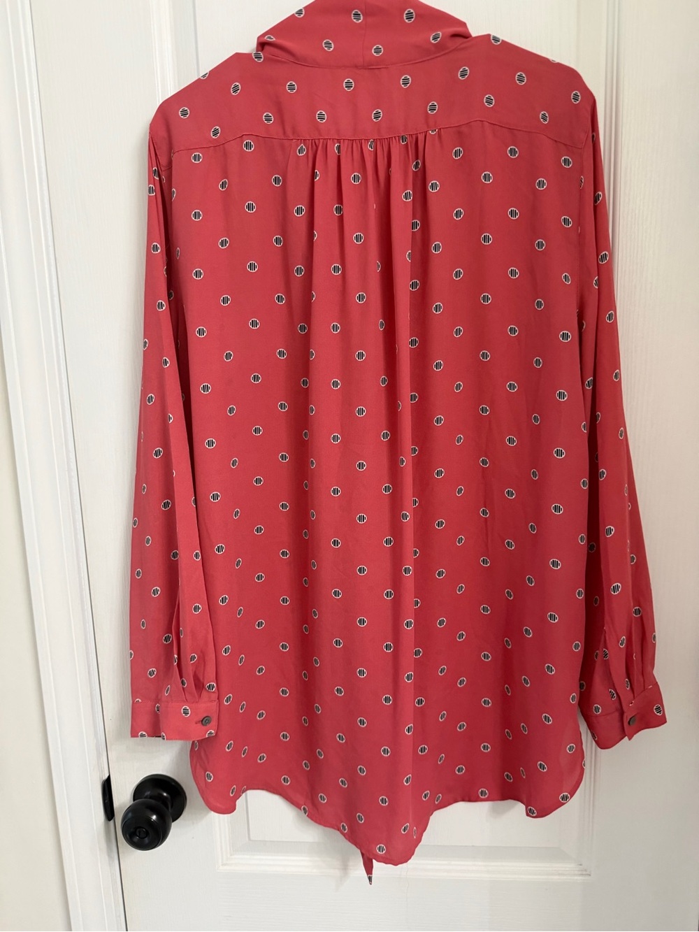 LOFT Coral Red Tie-Neck Polka Dot Blouse - Picture 4 of 4